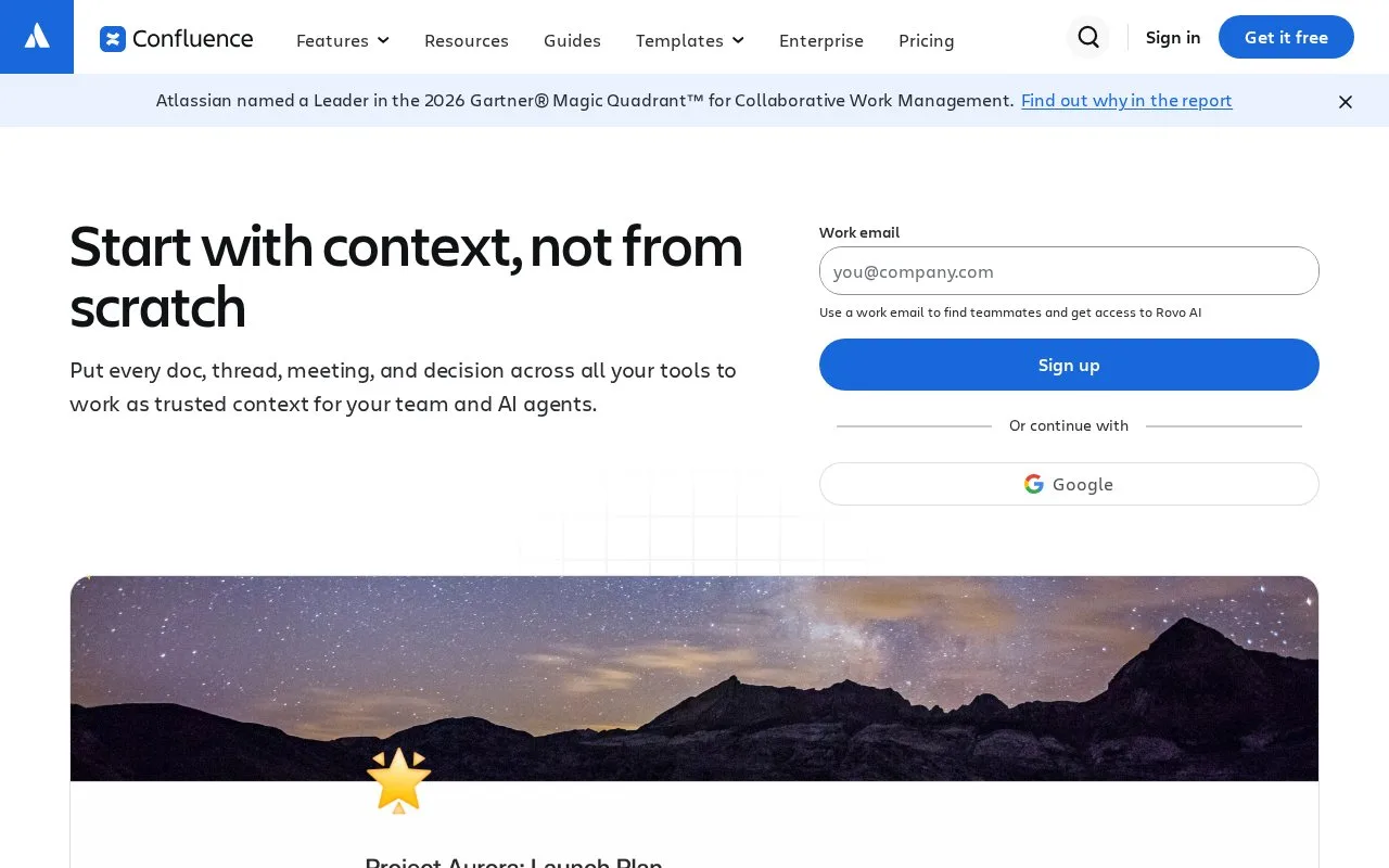 Screenshot of the Confluence homepage