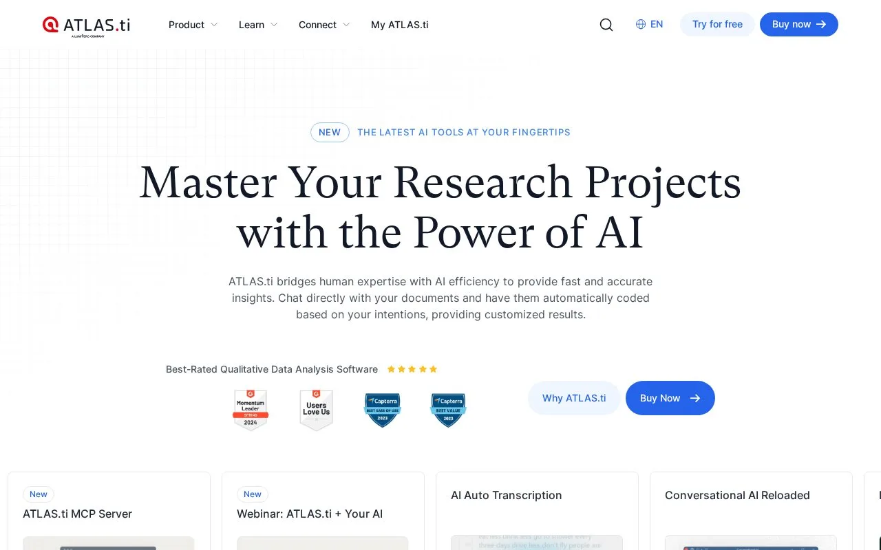 Screenshot of the ATLAS.ti homepage