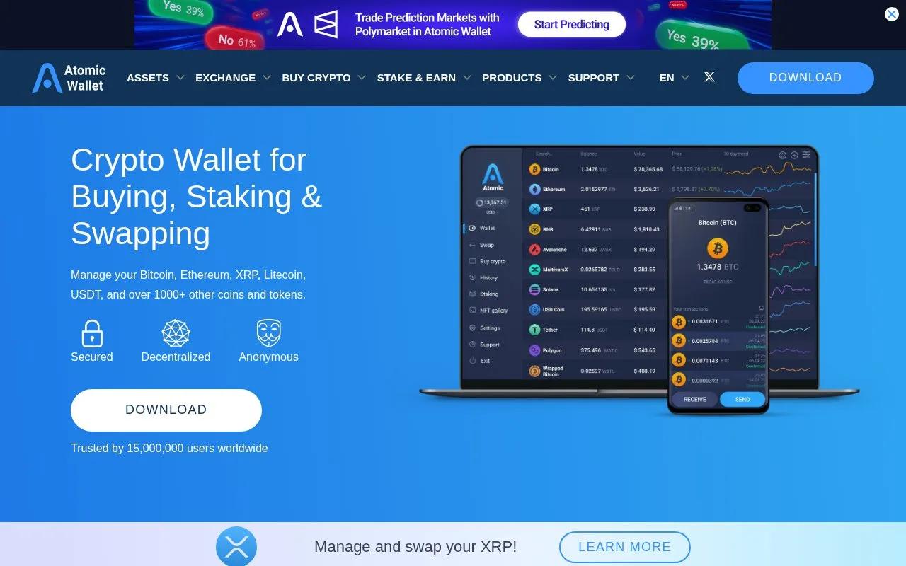 Screenshot of the Atomic Wallet homepage