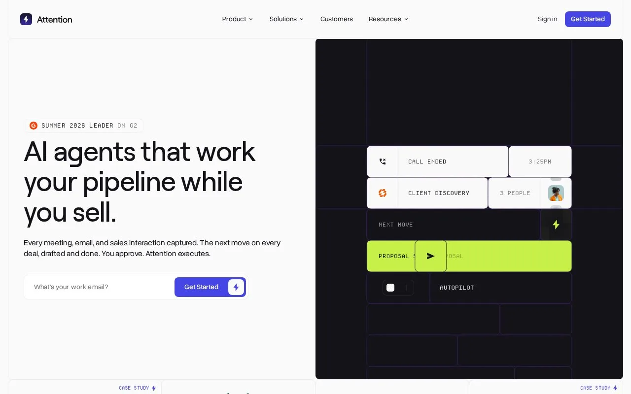 Screenshot of the Attention homepage
