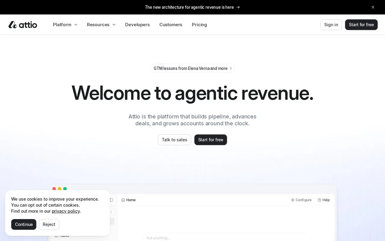 Screenshot of the Attio homepage