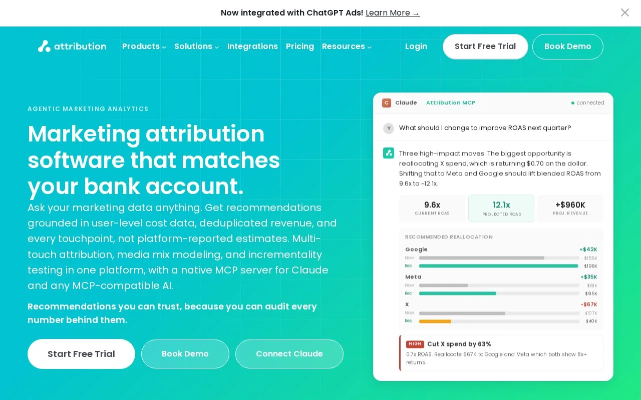 Screenshot of the Attribution homepage