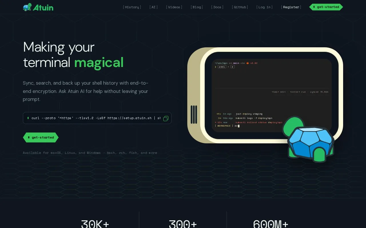 Screenshot of the Atuin homepage