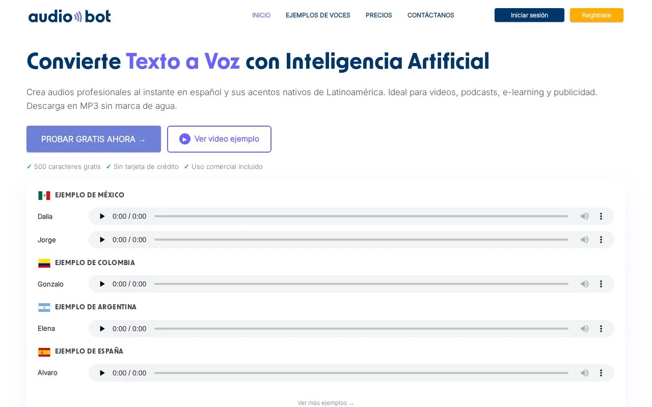 Screenshot of the AudioBot homepage