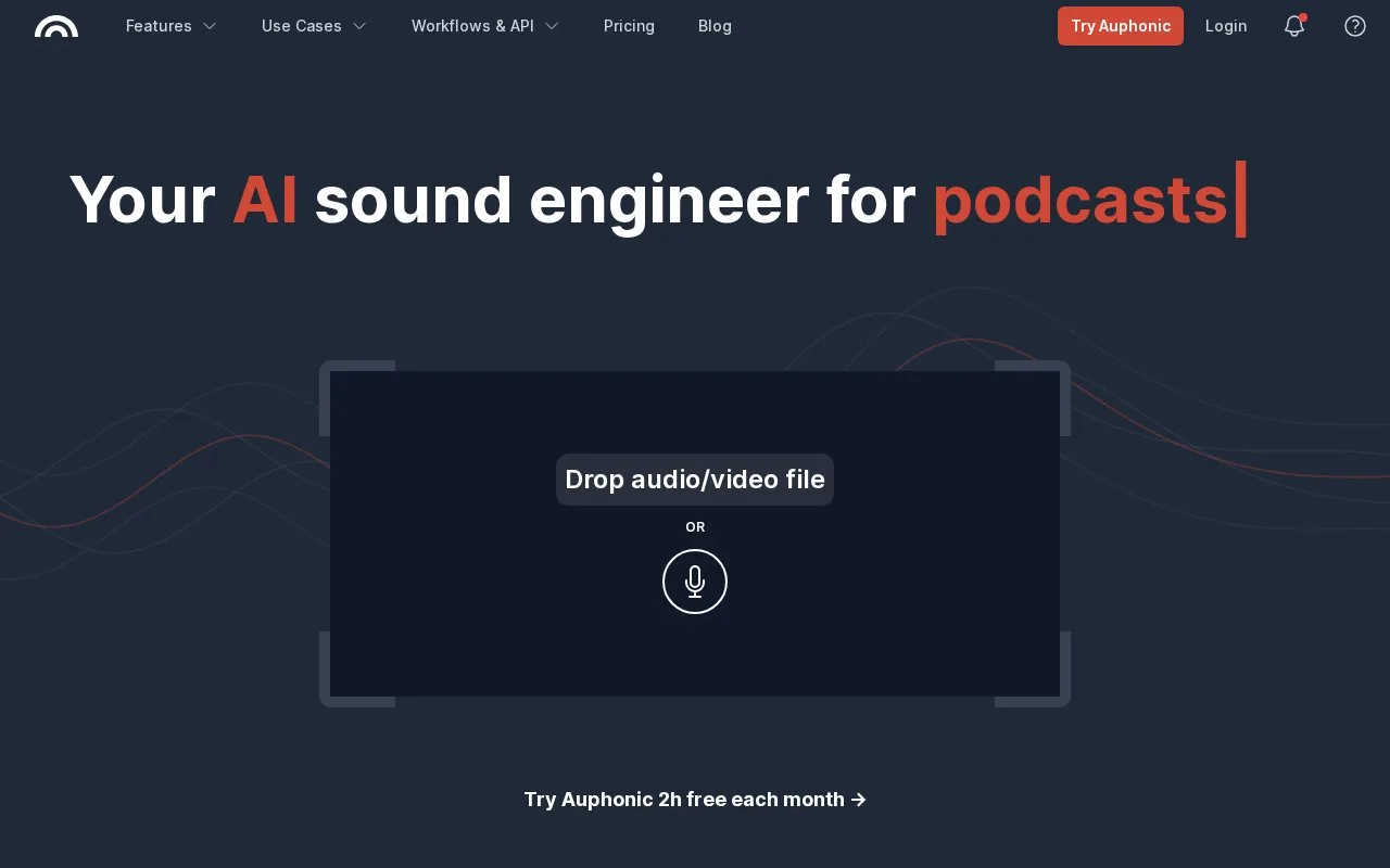 Screenshot of the Auphonic homepage