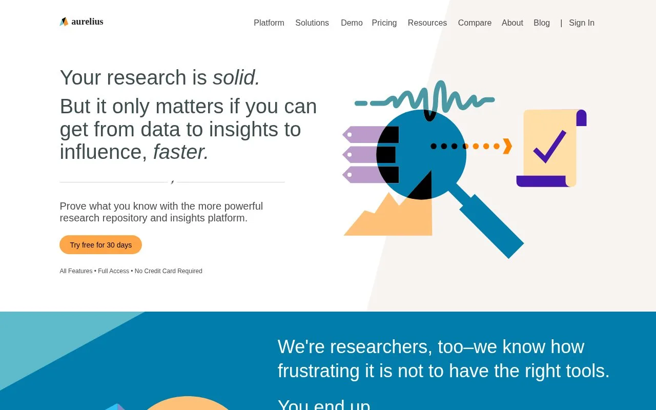 Screenshot of the Aurelius homepage