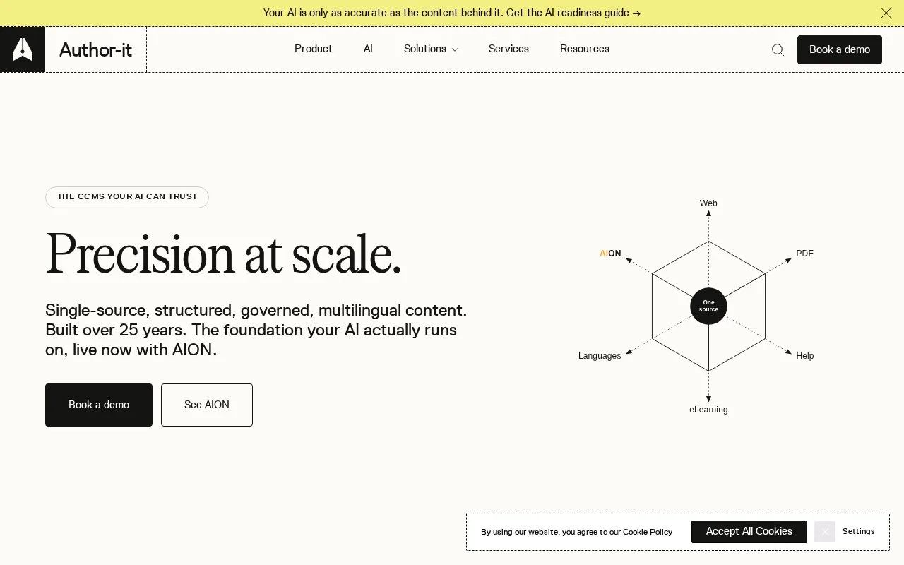 Screenshot of the Author-it CCMS homepage