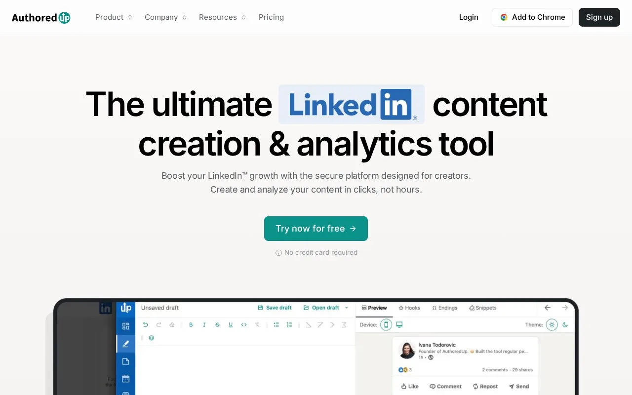 Screenshot of the AuthoredUp homepage
