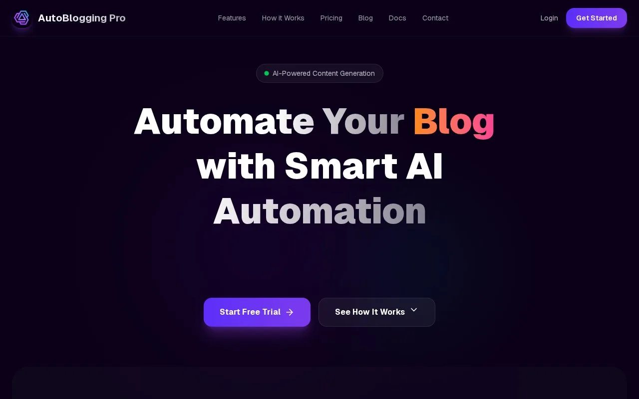 Screenshot of the AutoBlogging Pro homepage