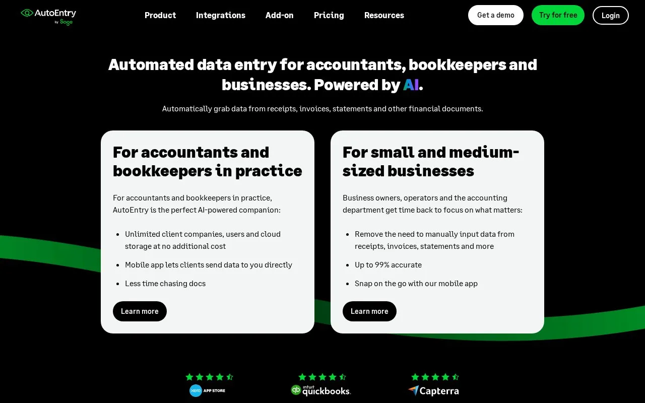 Screenshot of the AutoEntry homepage