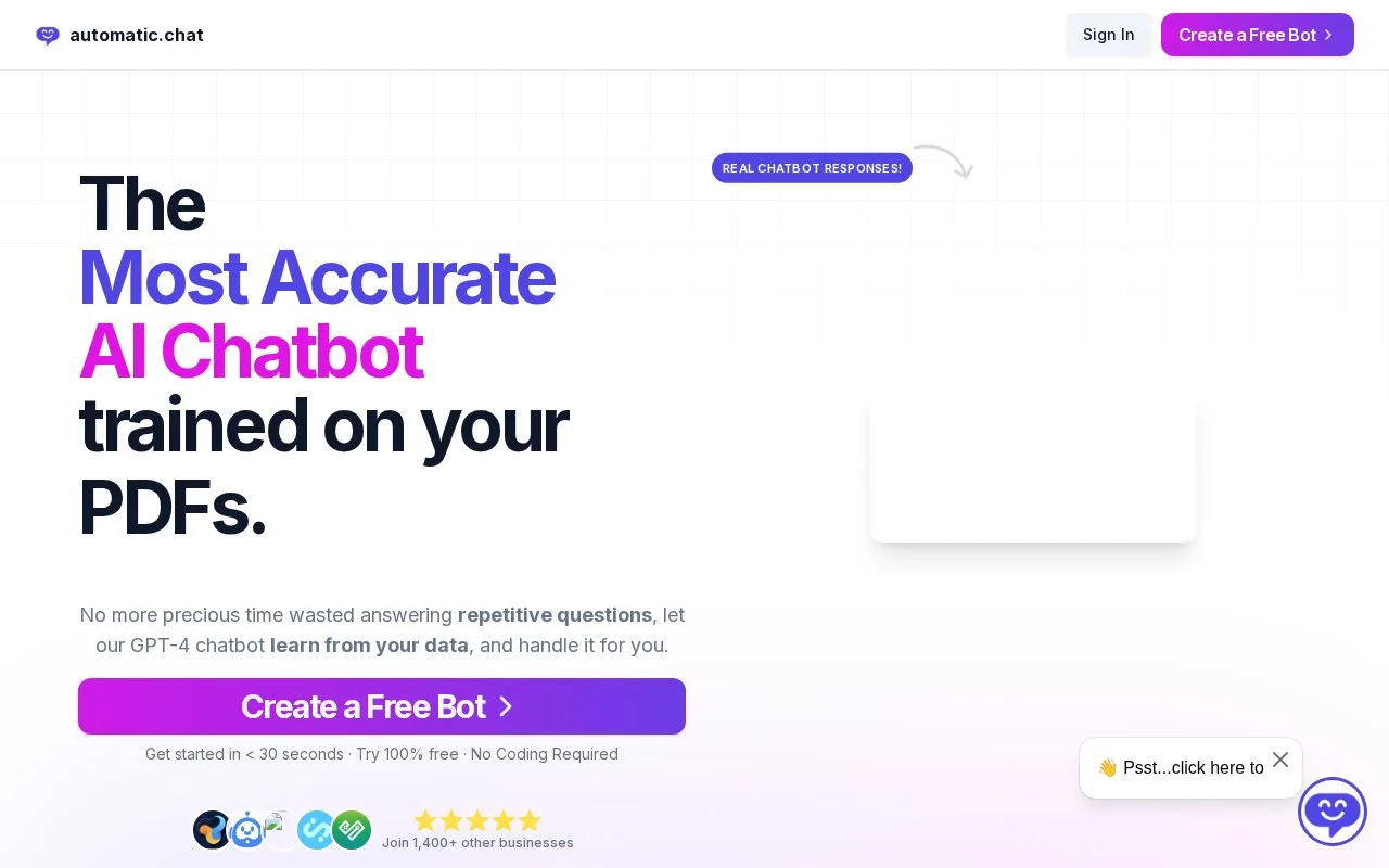 Screenshot of the Automatic.Chat homepage