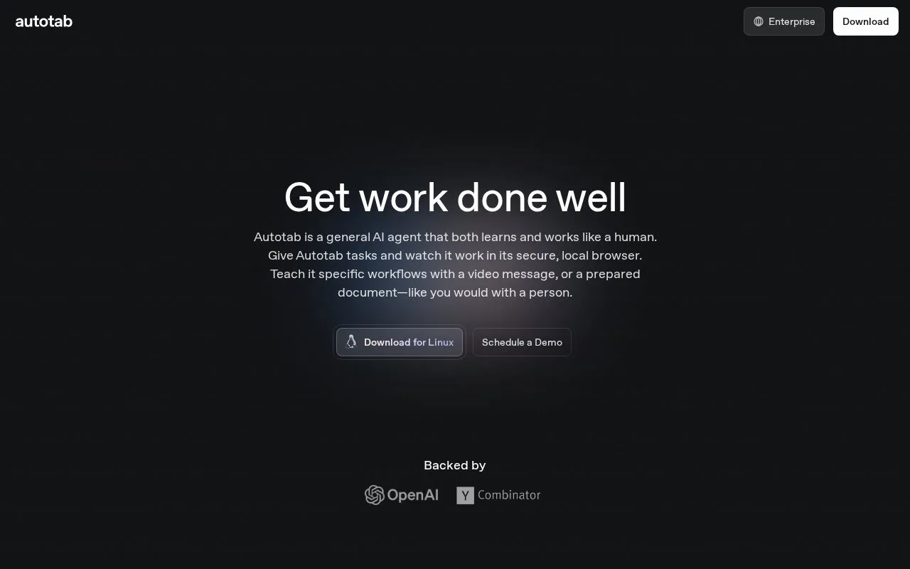 Screenshot of the Autotab homepage