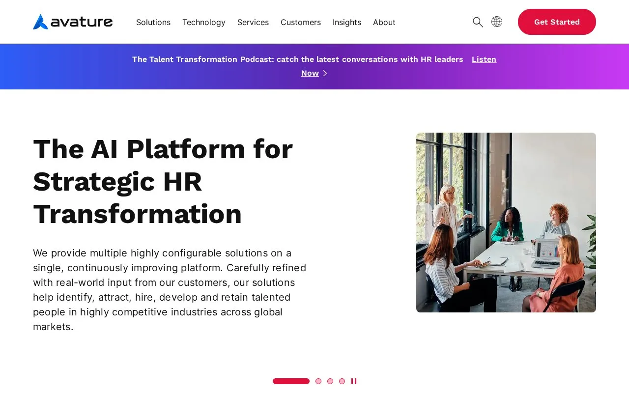 Screenshot of the Avature homepage