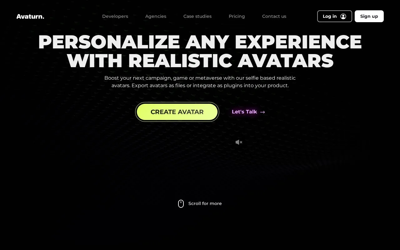 Screenshot of the Avaturn homepage