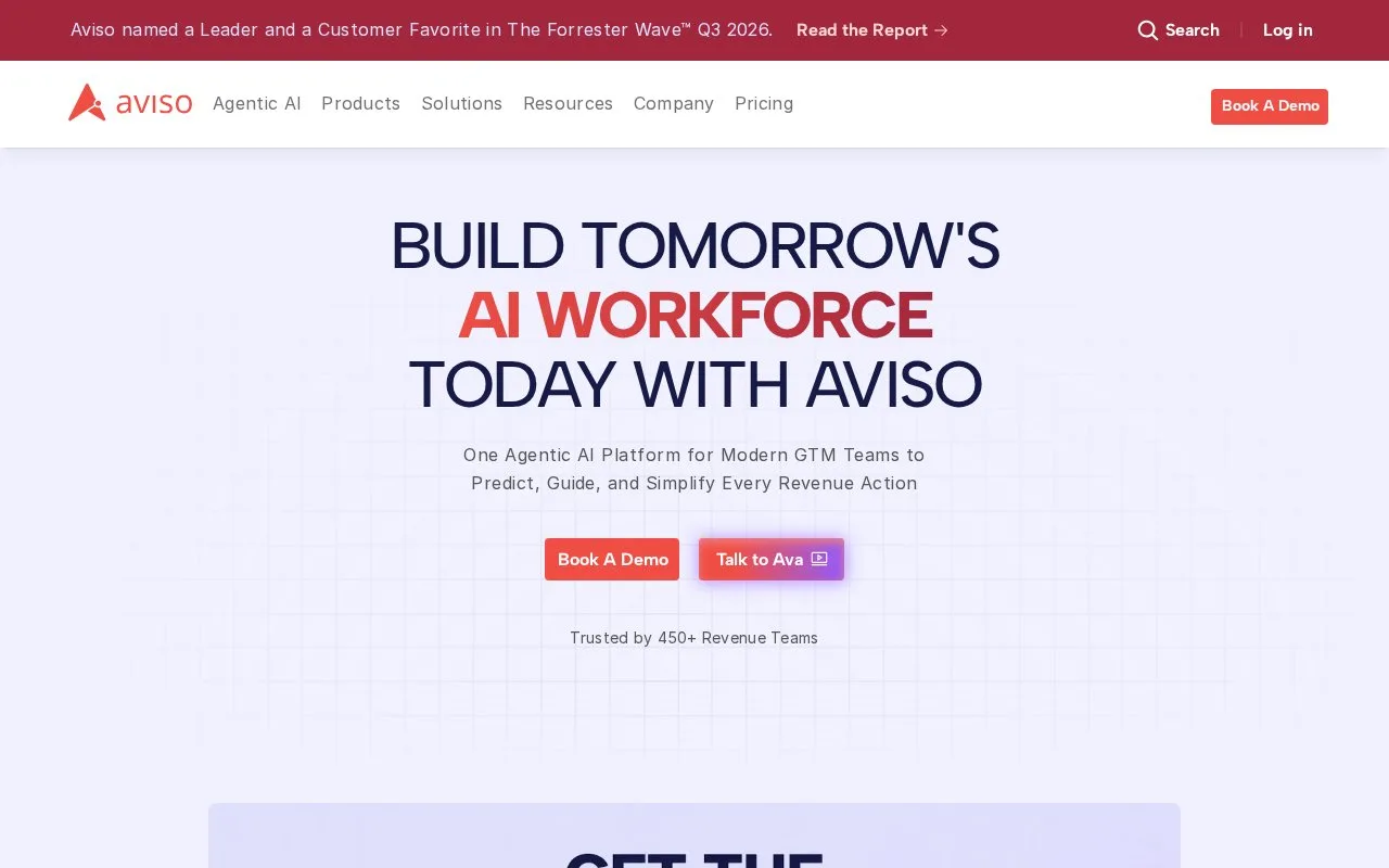 Screenshot of the Aviso homepage