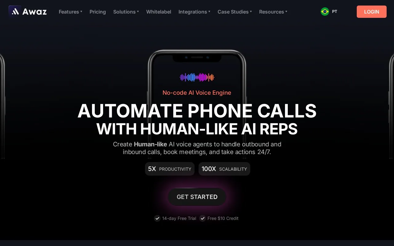Screenshot of the Awaz.ai homepage