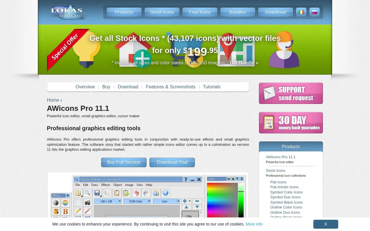 Screenshot of the AWicons Pro homepage