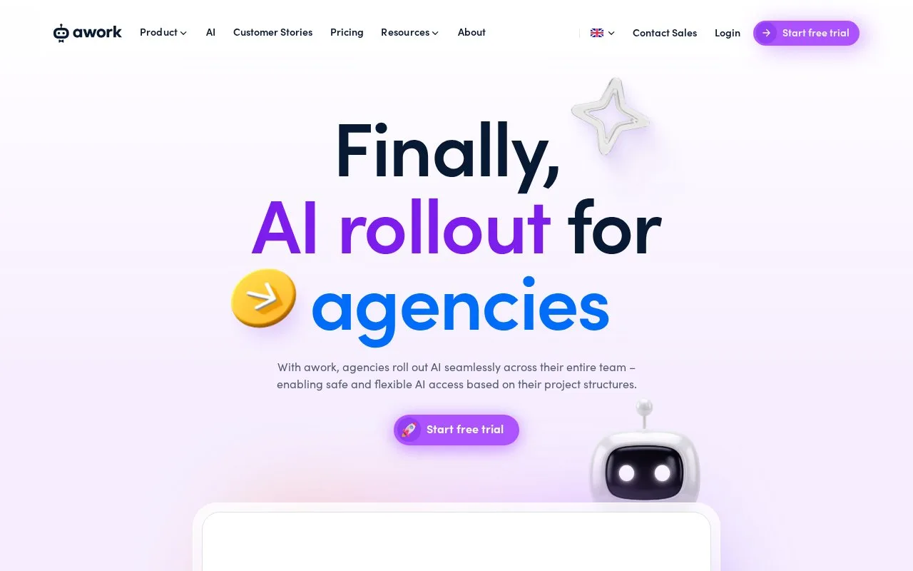 Screenshot of the awork homepage