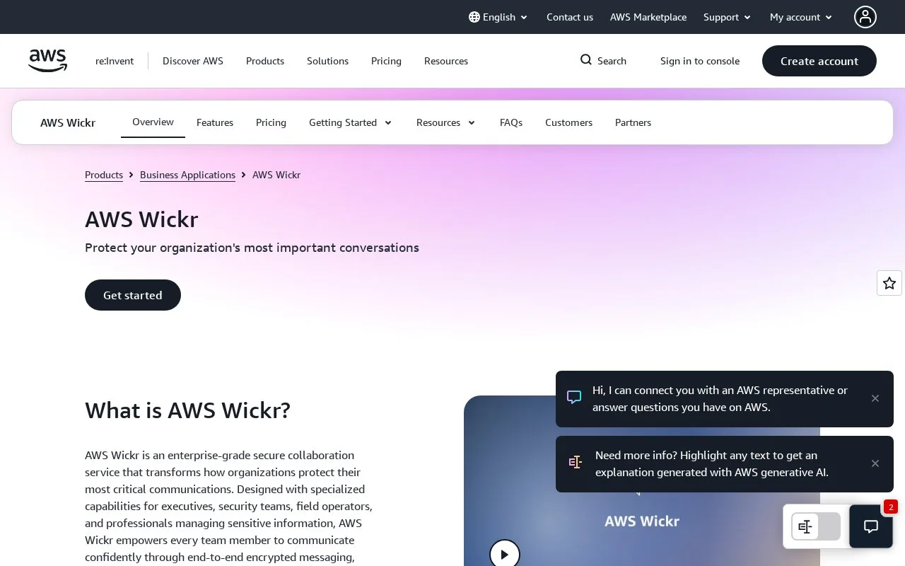 Screenshot of the AWS Wickr homepage
