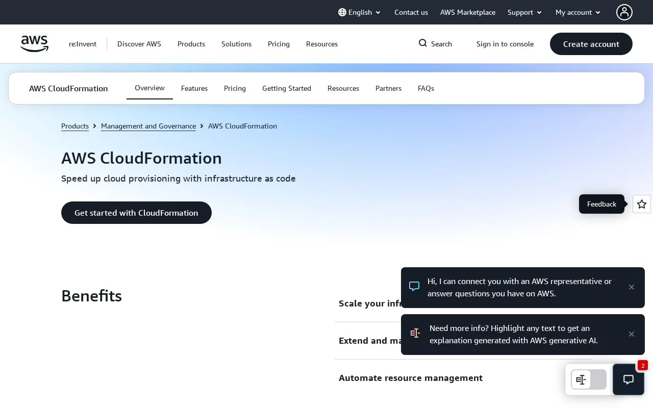 Screenshot of the AWS CloudFormation homepage
