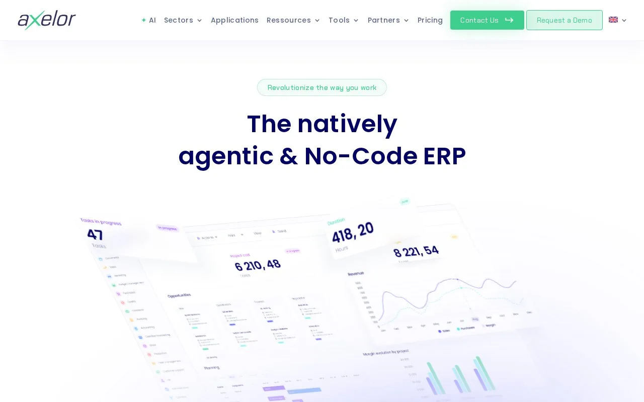 Screenshot of the Axelor homepage