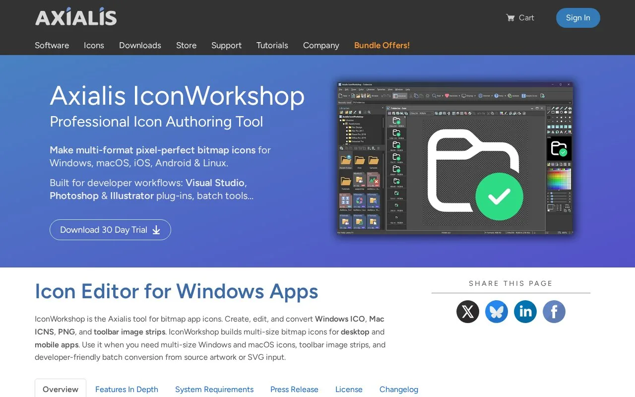 Screenshot of the Axialis IconWorkshop homepage