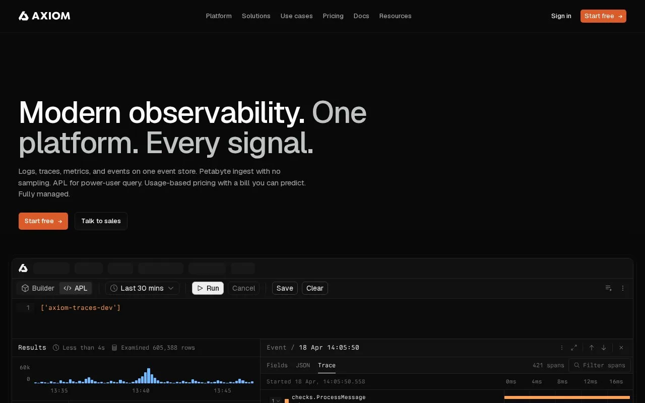 Screenshot of the Axiom homepage