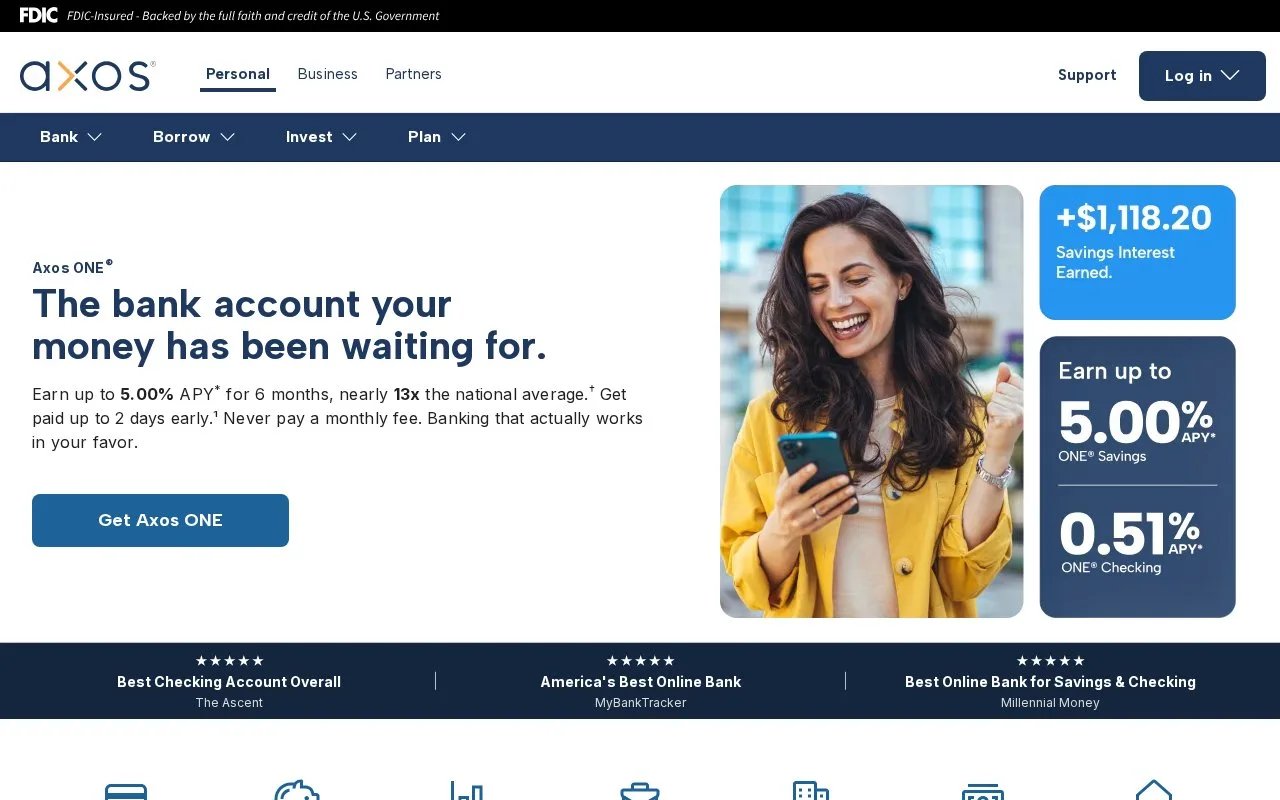 Screenshot of the Axos Bank homepage