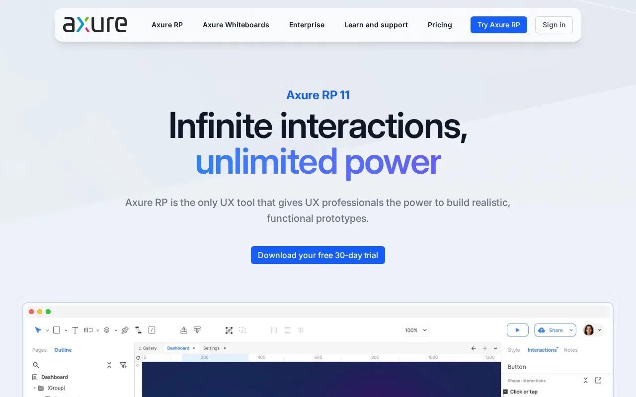 Screenshot of the Axure RP homepage