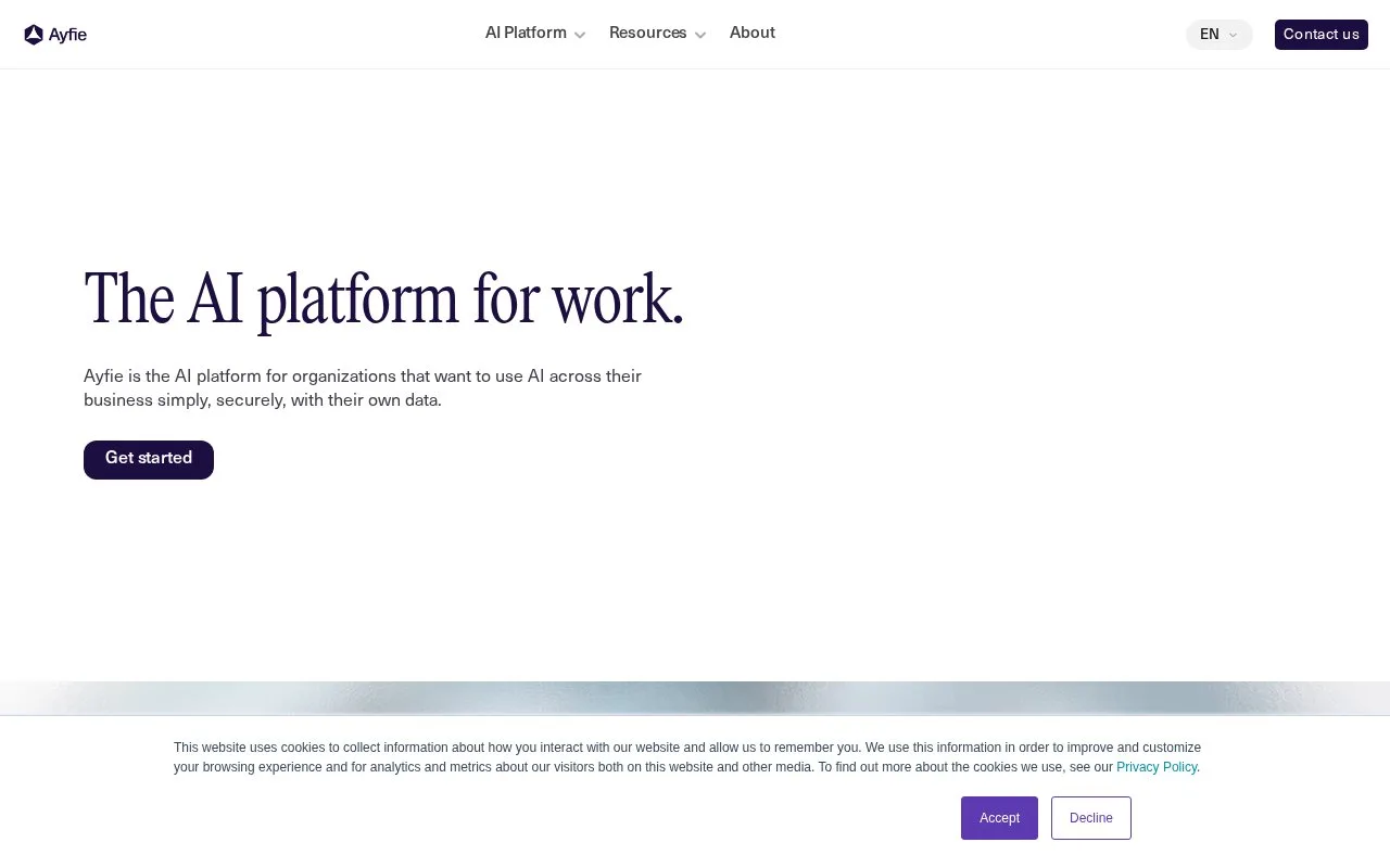 Screenshot of the Ayfie homepage
