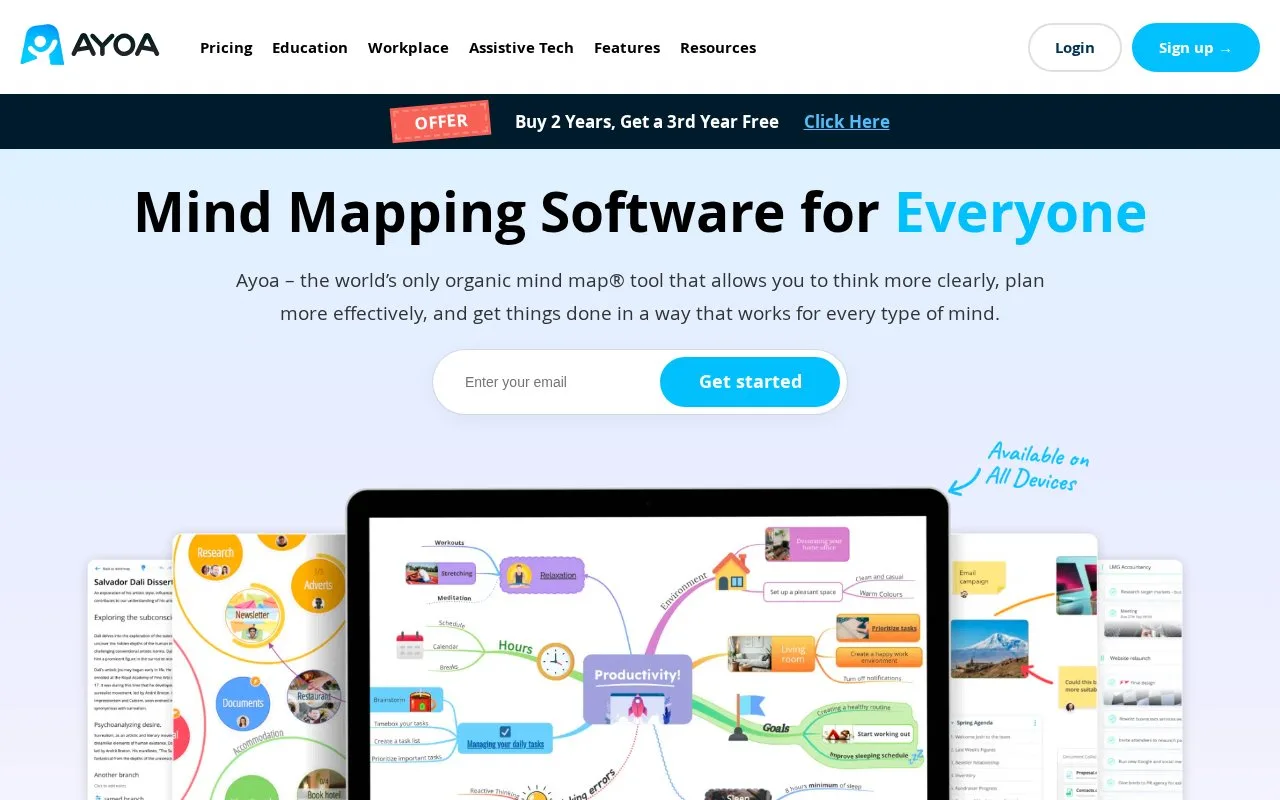 Screenshot of the Ayoa homepage