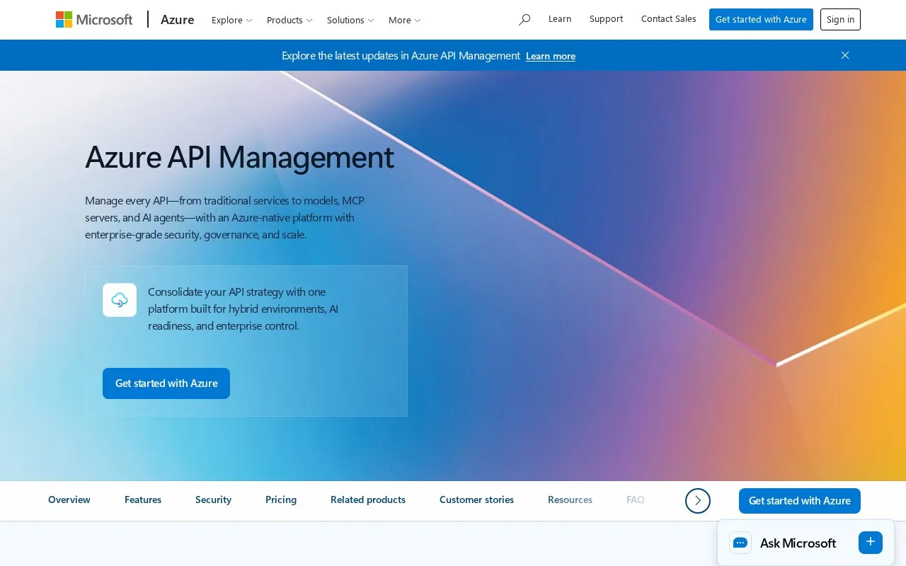 Screenshot of the Azure API Management homepage