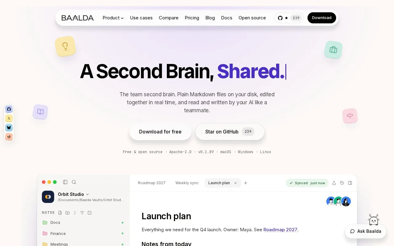 Screenshot of the Baalda homepage