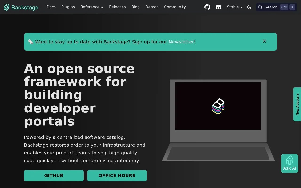 Screenshot of the Backstage homepage