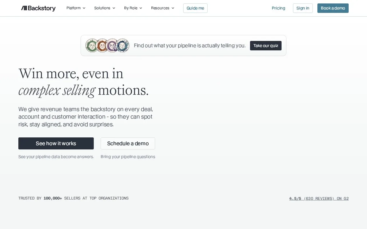 Screenshot of the Backstory homepage