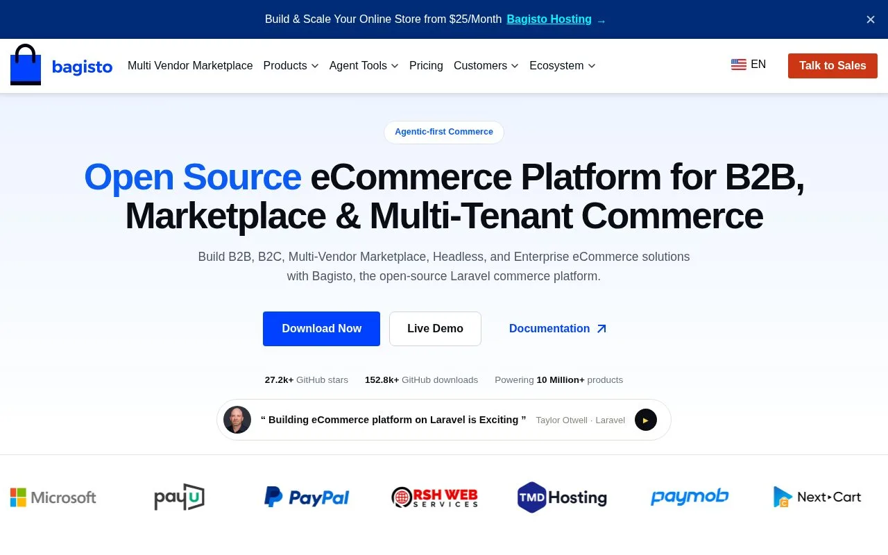 Screenshot of the Bagisto homepage