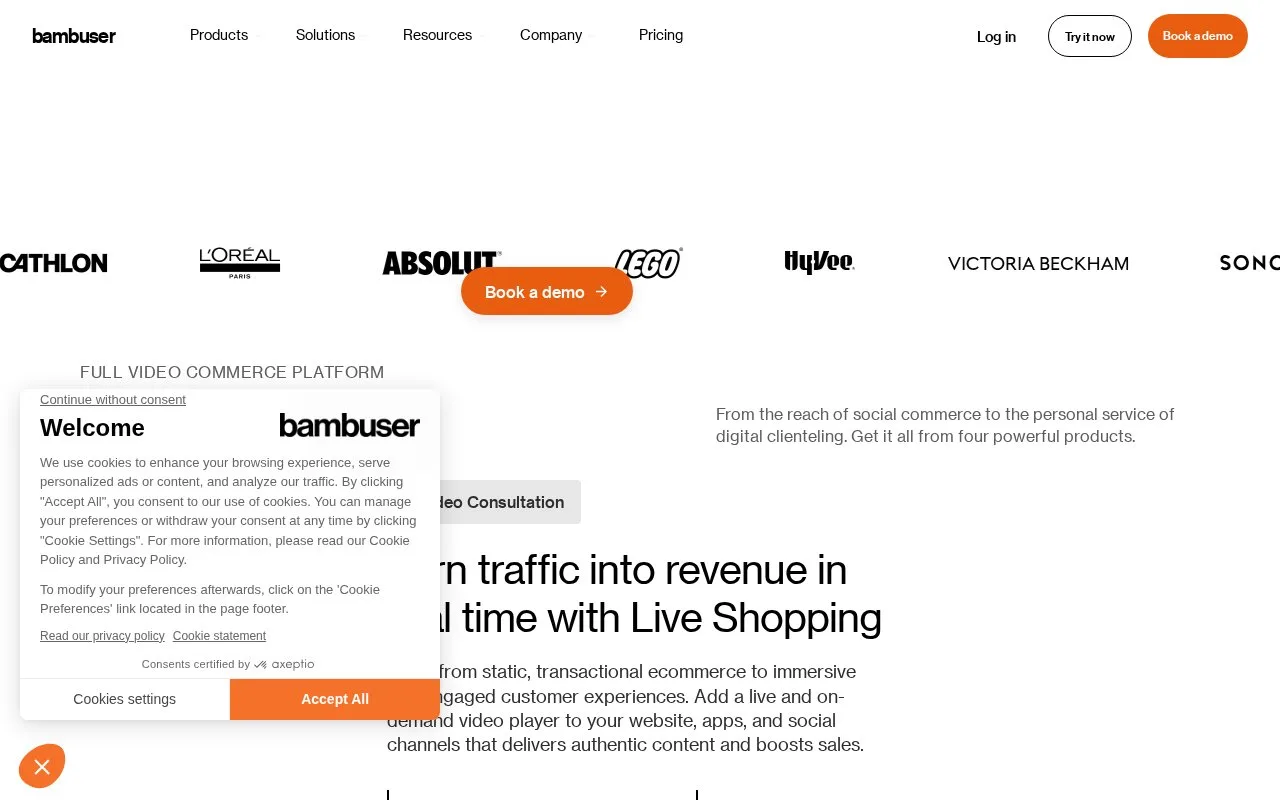 Screenshot of the Bambuser homepage
