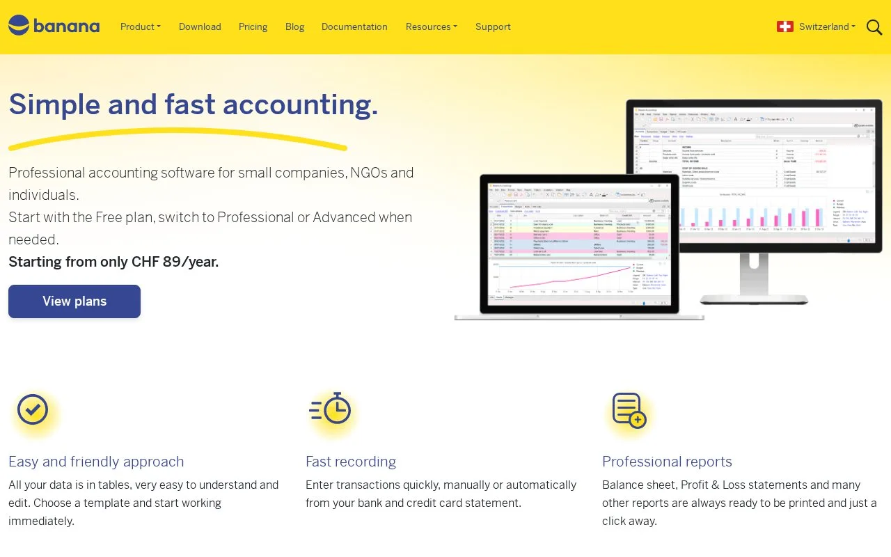 Screenshot of the Banana Accounting Plus homepage