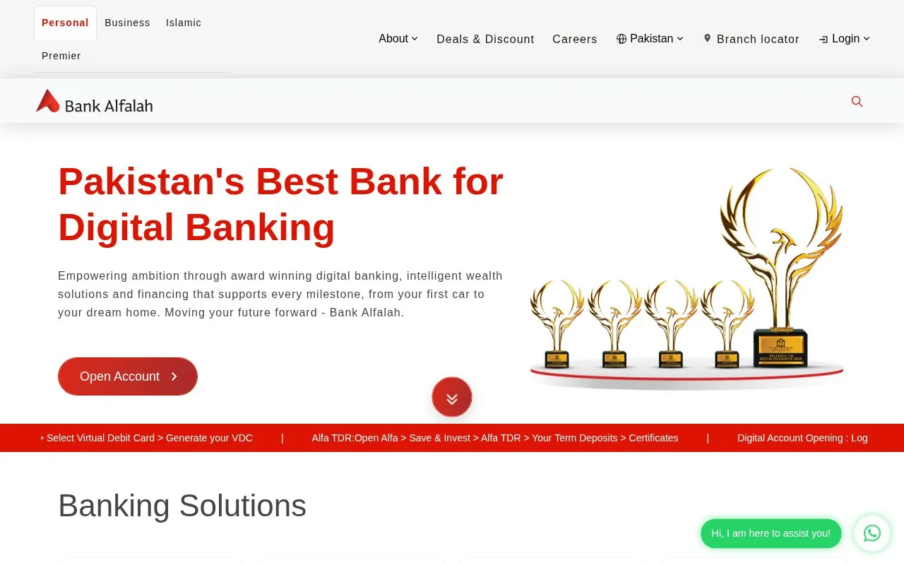 Screenshot of the Bank Alfalah homepage