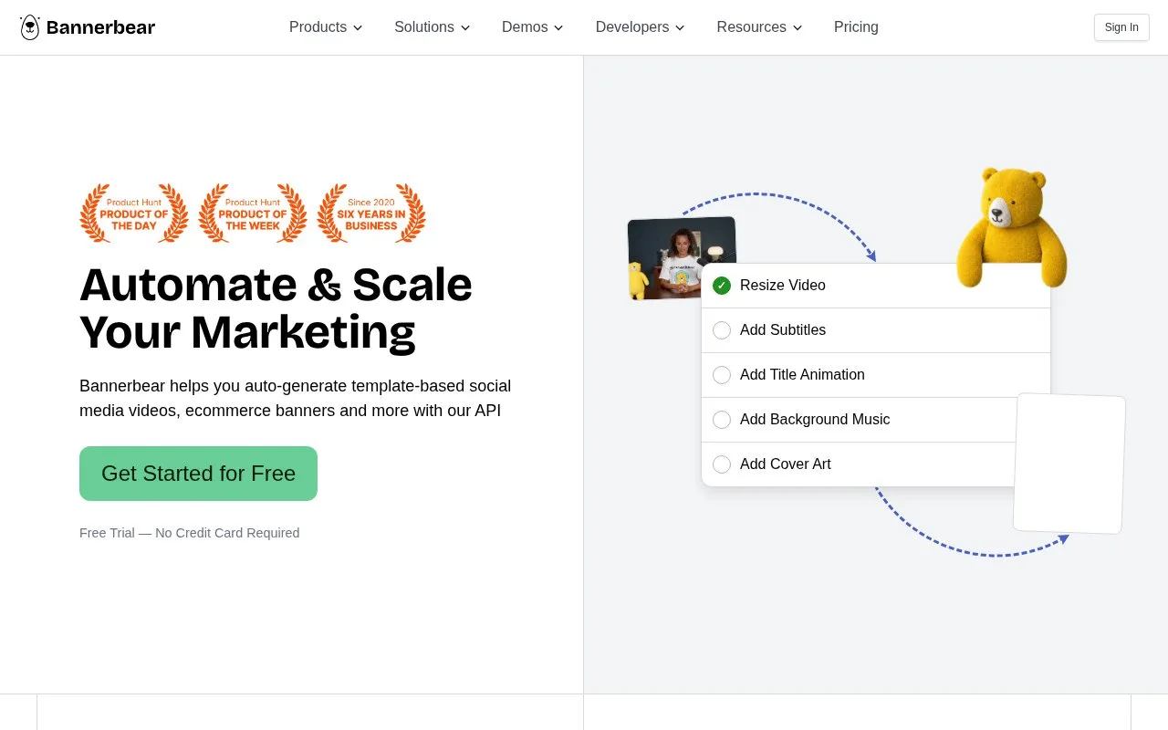 Screenshot of the Bannerbear homepage