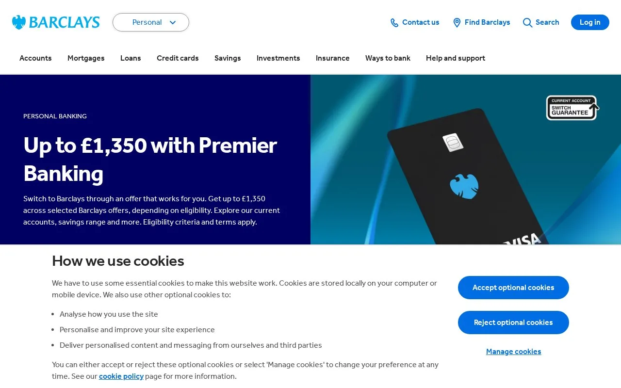 Screenshot of the Barclays homepage