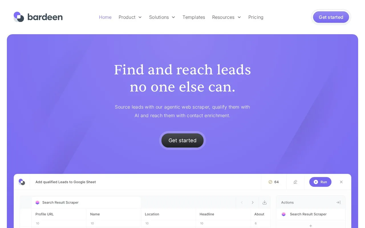 Screenshot of the Bardeen homepage