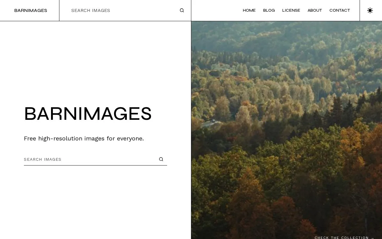 Screenshot of the Barnimages homepage