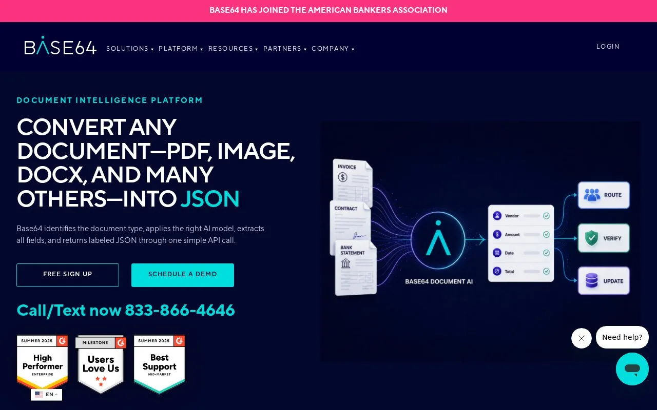 Screenshot of the Base64.ai homepage