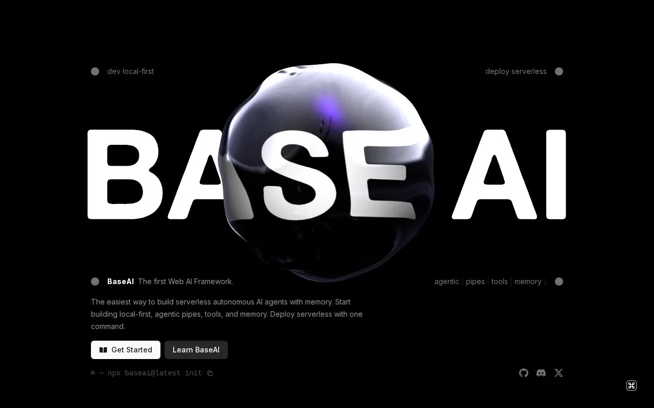 Screenshot of the BaseAI homepage