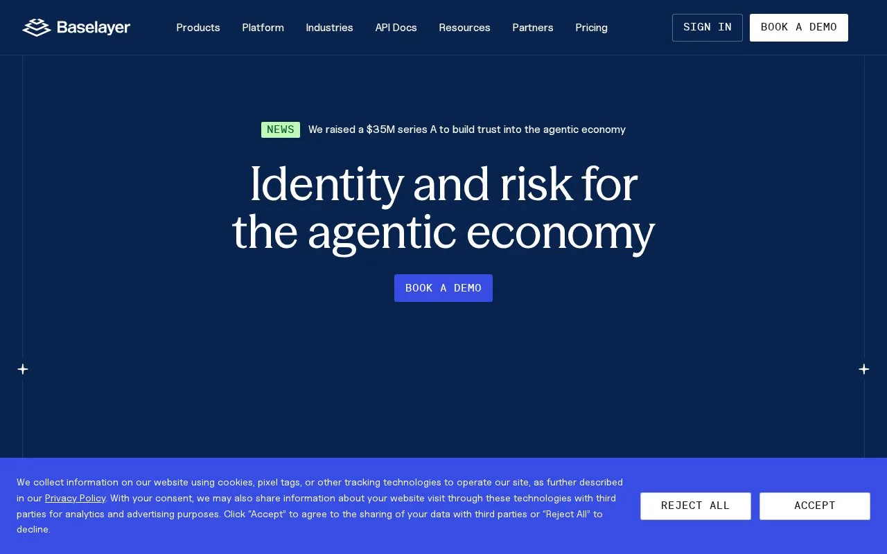 Screenshot of the Baselayer homepage