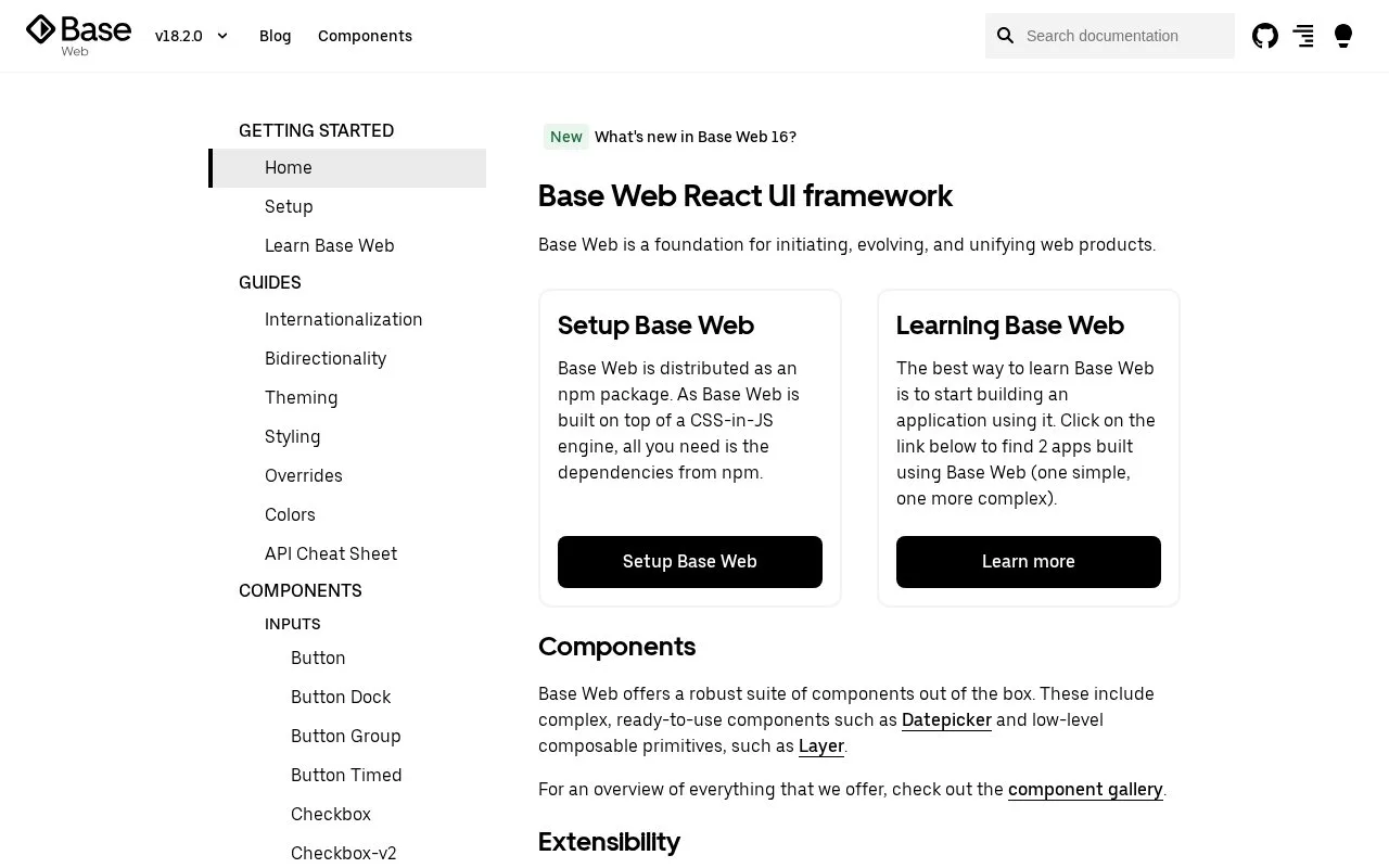 Screenshot of the Base Web homepage