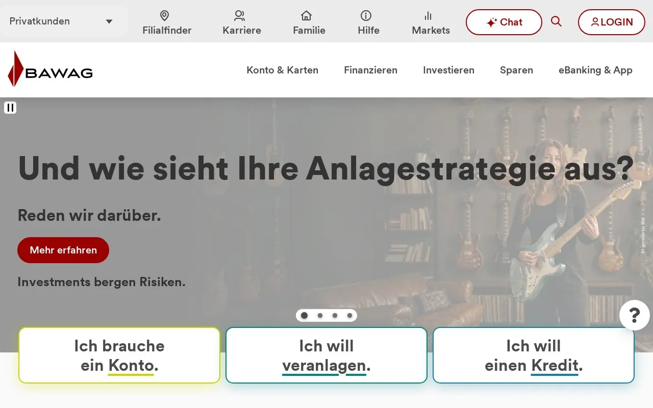 Screenshot of the BAWAG homepage