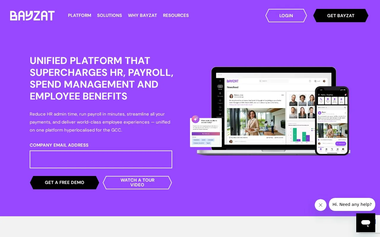 Screenshot of the Bayzat homepage