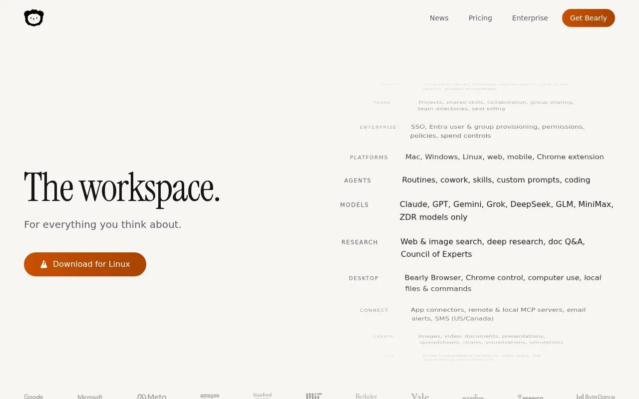 Screenshot of the Bearly AI homepage